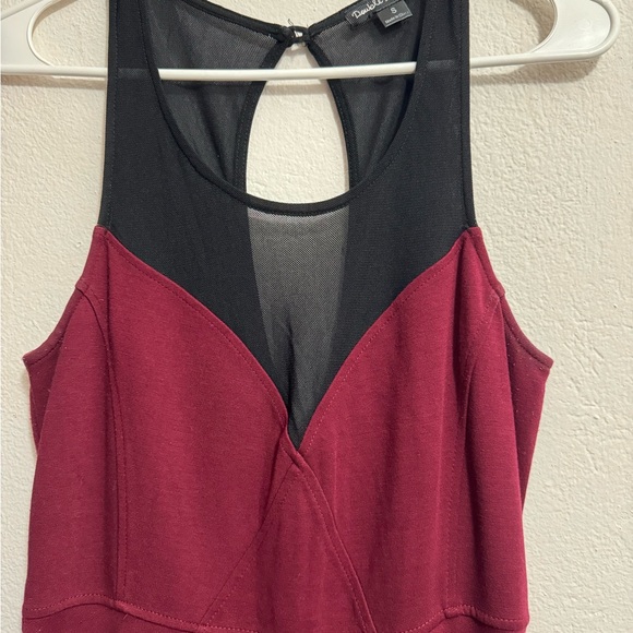 DOUBLE ZERO | Women’s BURGUNDY Mini Dress with Black Mesh | Size Small - Picture 2 of 10